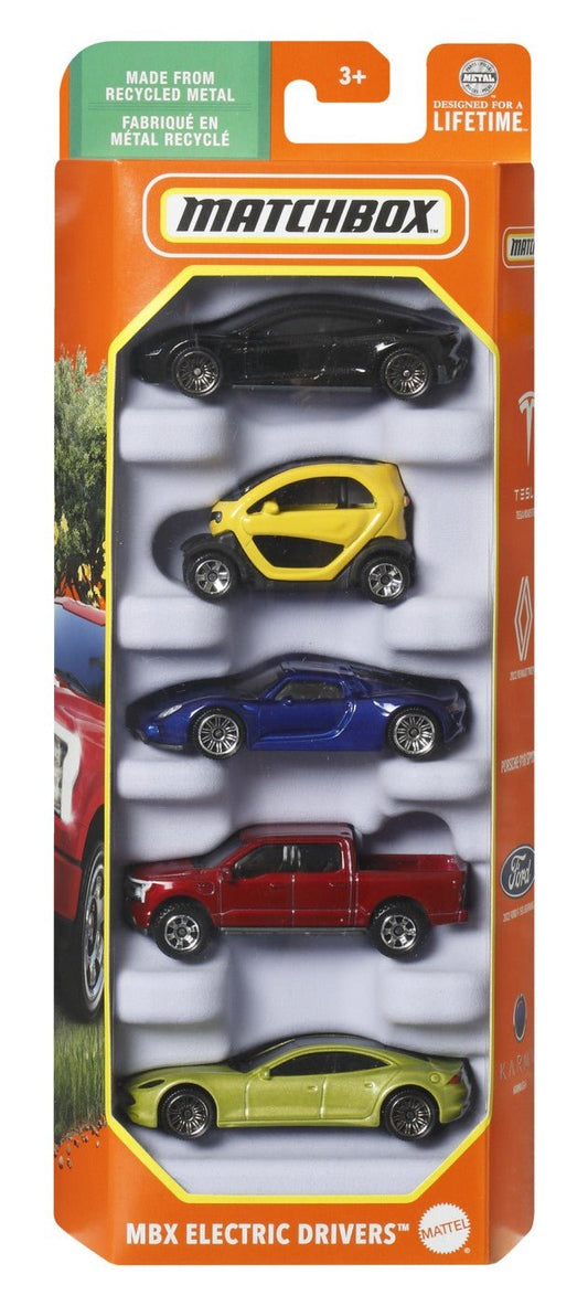 Matchbox set 5 masinute metalice mbx electric drivers scara 1:64, Mattel - Publisol.ro