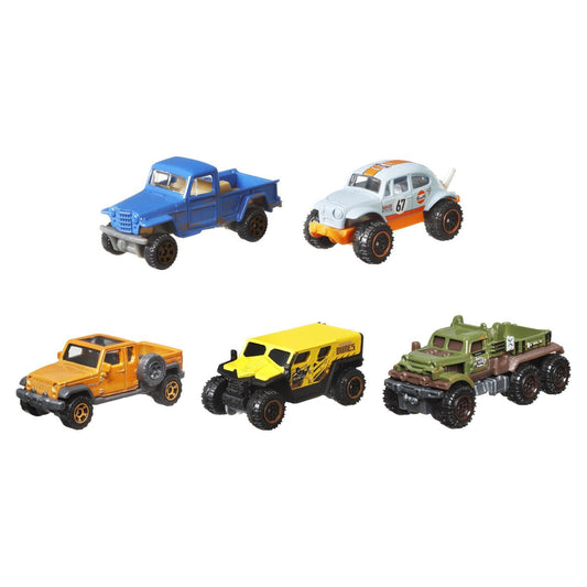 Matchbox set 5 masinute metalice mbx no road no problem scara 1:64, Mattel - Publisol.ro