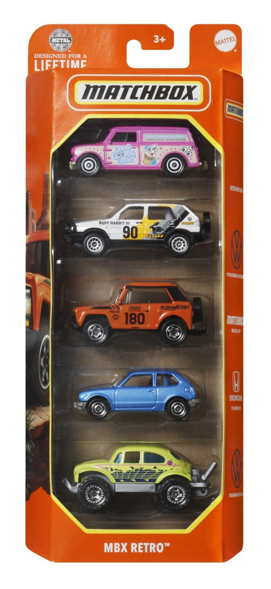 Matchbox set 5 masinute metalice mbx retro scara 1:64, Mattel - Publisol.ro
