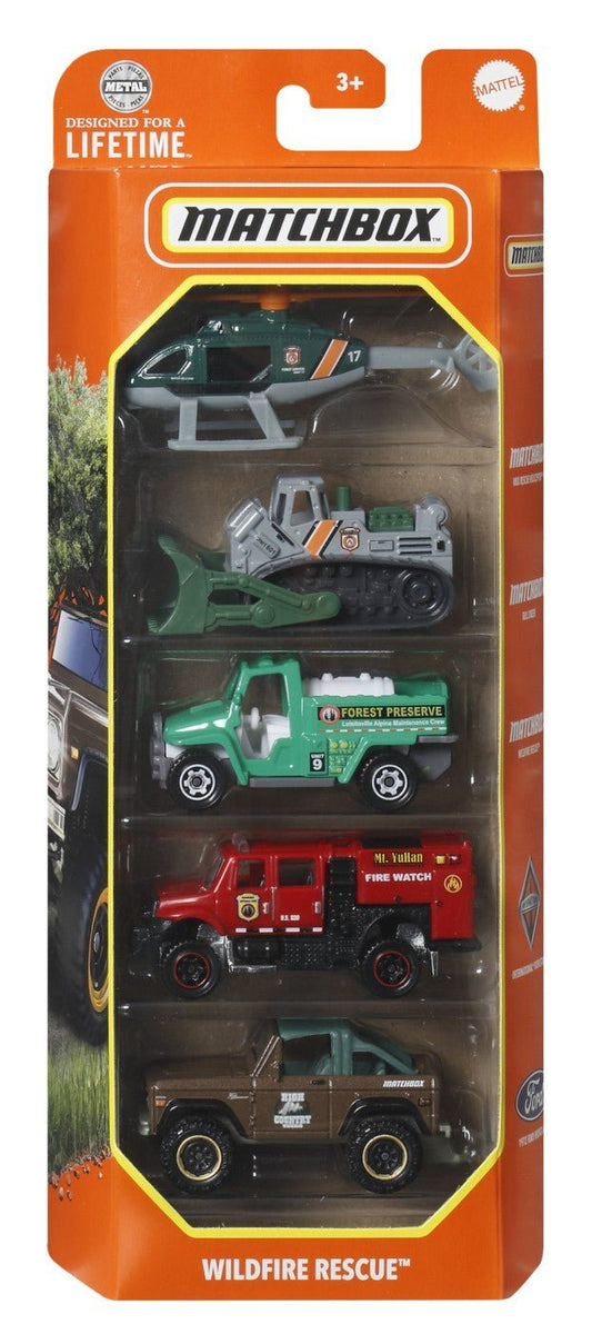 Matchbox set 5 masinute metalice mbx wildfire rescue scara 1:64, Mattel - Publisol.ro