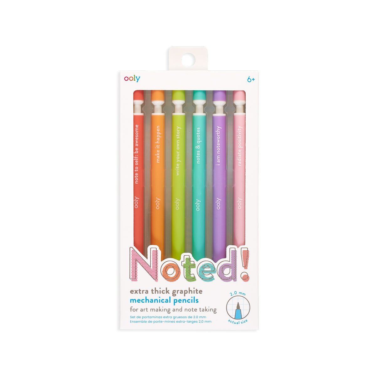 Notat! - Creioane mecanice grafit extra gros - set de 6, cu citate motivationale - Ooly - Publisol.ro