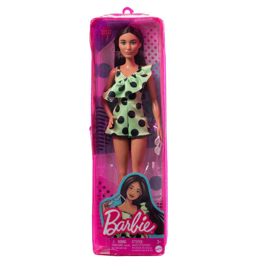 Papusa barbie fashionista bruneta cu salopeta verde, Mattel - Publisol.ro