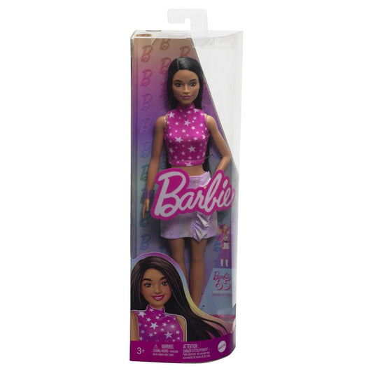 Papusa barbie fashionista bruneta cu top cu stelute, Mattel - Publisol.ro