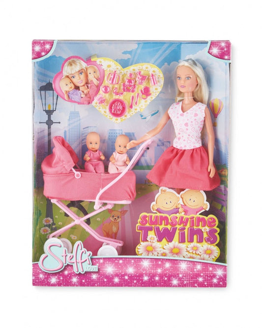 Papusa steffi fusta roz cu carucior si gemeni, Simba - Publisol.ro