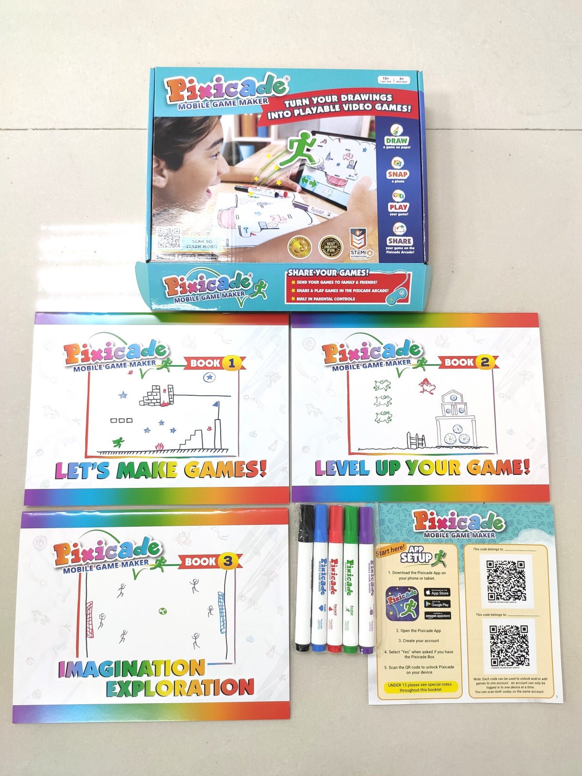 Pixicade - kit creativ multipremiat pentru a transforma desenele copiilor in jocuri video pentru mobil sau tableta, editie jocuri nelimitate - Pixicade - Publisol.ro