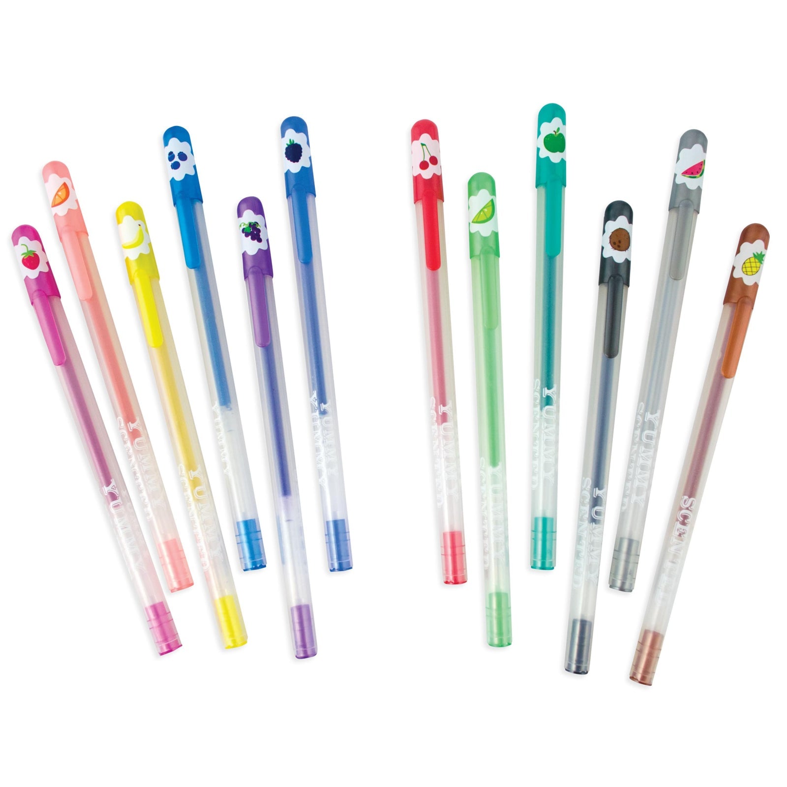 Pixuri cu gel colorate cu sclipici, parfumate, Yummy Yummy - Set de 12 - Ooly - Publisol.ro