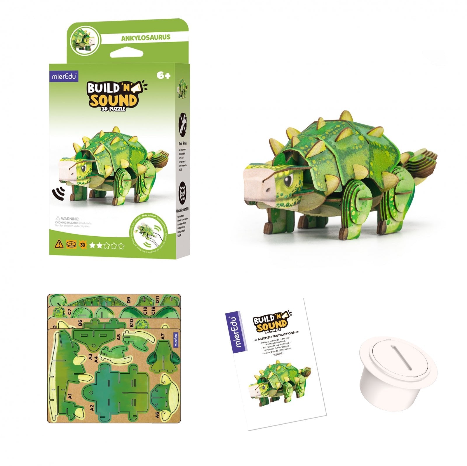 Puzzle 3D cu sunete - Ankylosaurus, Build n Sound - mierEdu - Publisol.ro