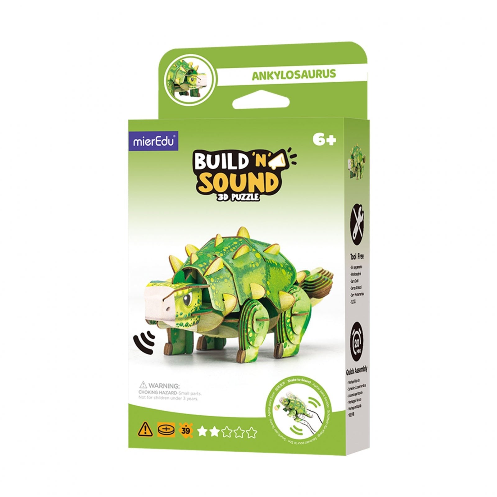 Puzzle 3D cu sunete - Ankylosaurus, Build n Sound - mierEdu - Publisol.ro