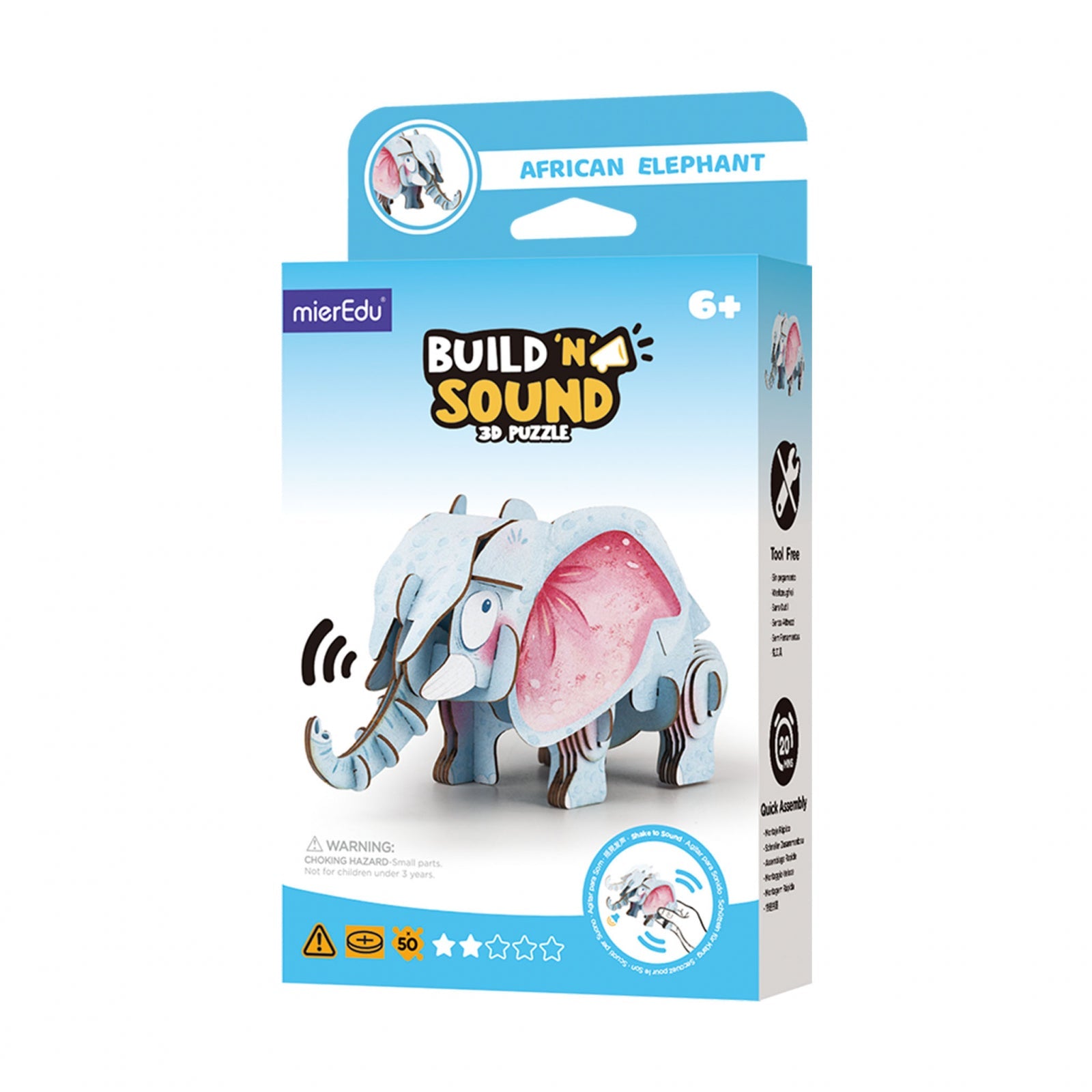 Puzzle 3D cu sunete - Elefant african, Build n Sound - mierEdu - Publisol.ro