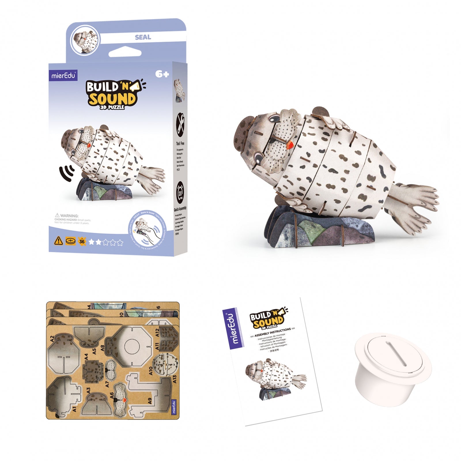 Puzzle 3D cu sunete - Foca, Build n Sound - mierEdu - Publisol.ro