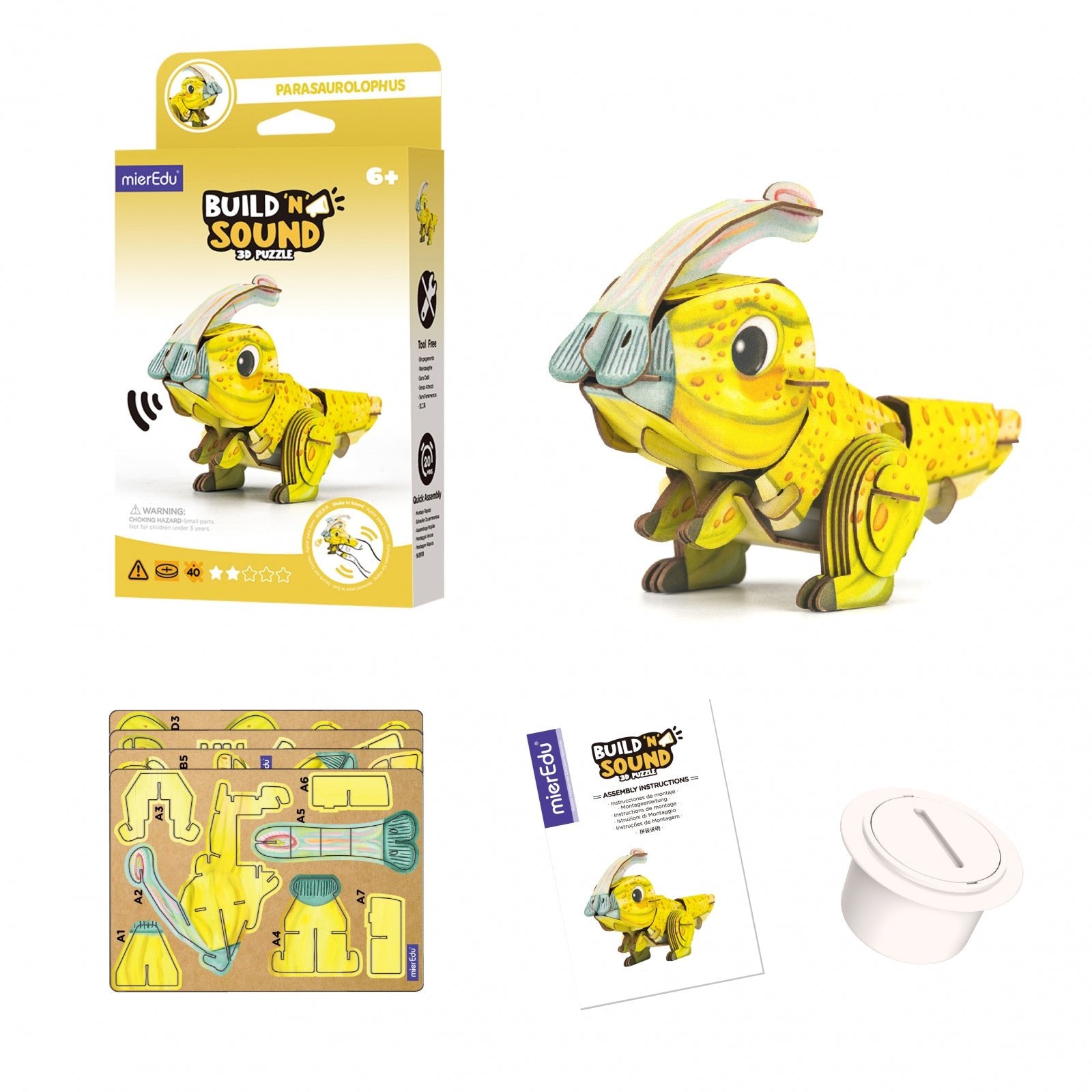 Puzzle 3D cu sunete - Parasaurolophus, Build n Sound - mierEdu - Publisol.ro