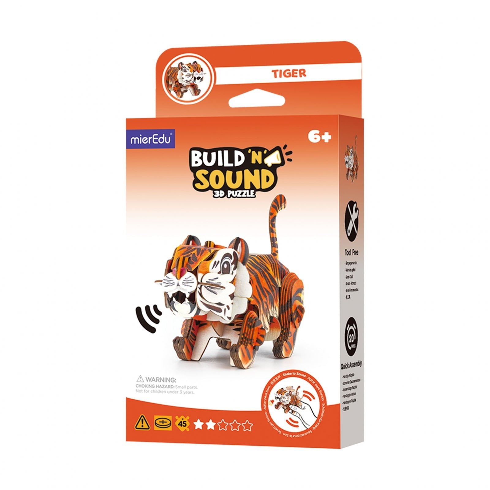 Puzzle 3D cu sunete - Tigru, Build n Sound - mierEdu - Publisol.ro