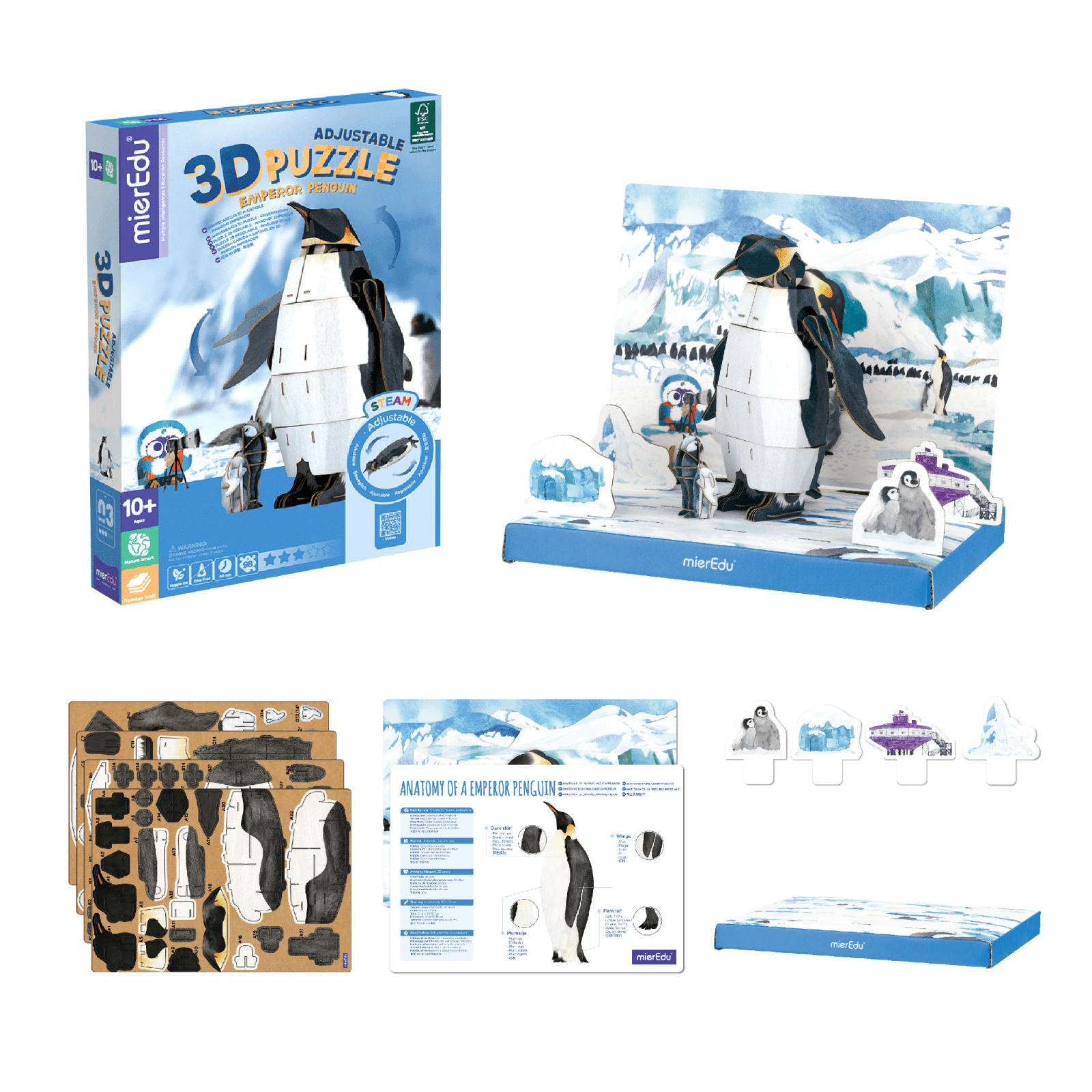 Puzzle 3D reglabil - Pinguin Imperial (deluxe) - mierEdu - Publisol.ro