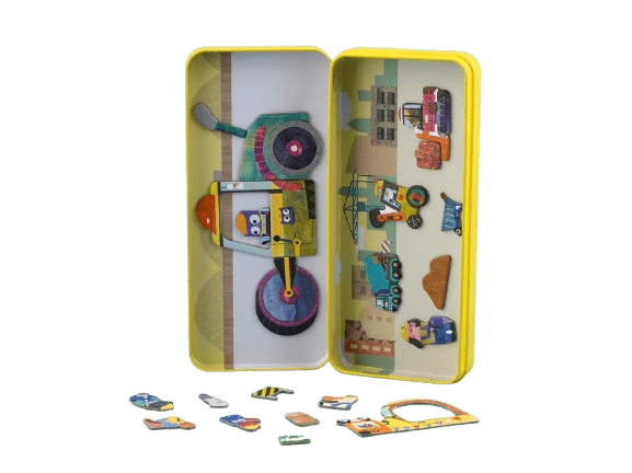 Puzzle magnetic in cutie metalica, joc de potrivire si asociere - Camioane - mierEdu - Publisol.ro