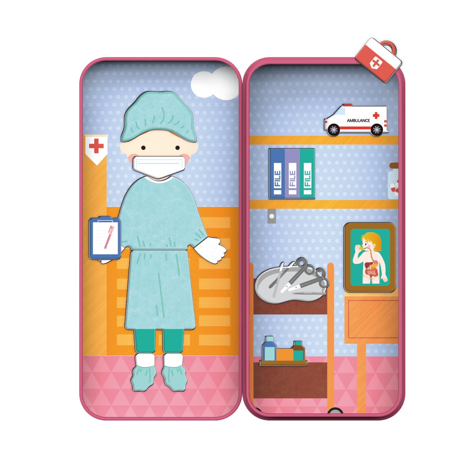 Puzzle magnetic in cutie metalica, joc de potrivire si asociere - Doctor - mierEdu - Publisol.ro