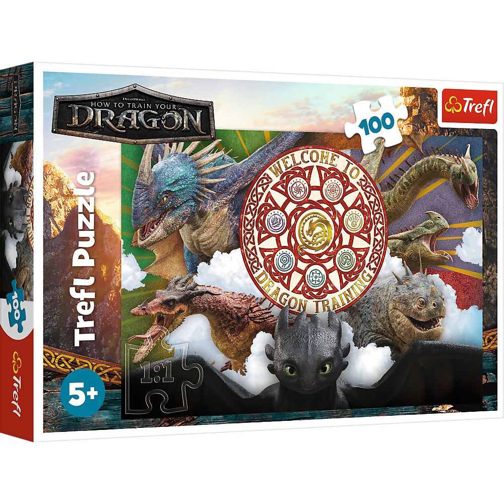 Puzzle Trefl 100 Cum sa iti dresezi dragonul, Dragoni in actiune - Publisol.ro