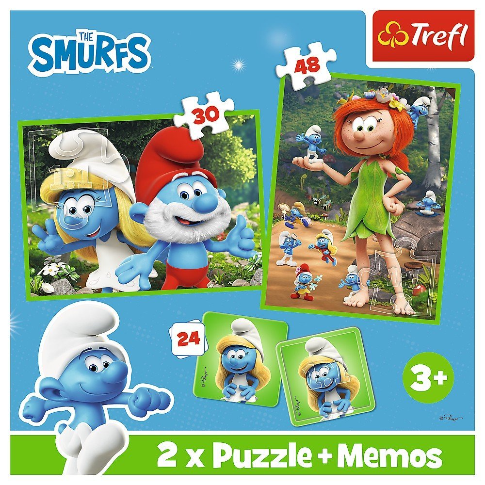 Puzzle Trefl 2 in 1 Memo Strumfii si prietenii lui - Publisol.ro