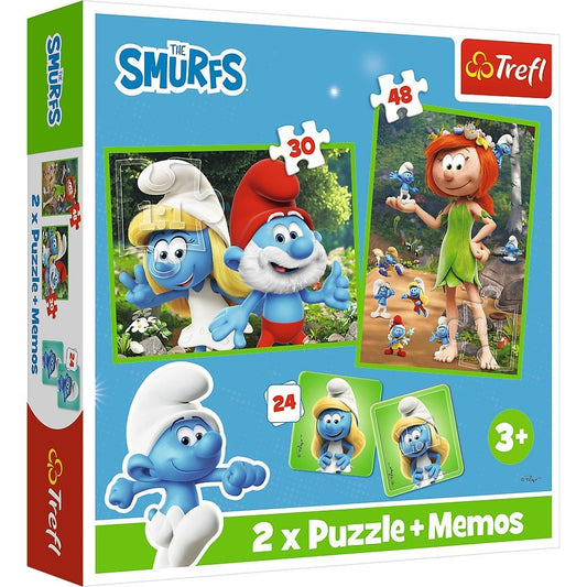 Puzzle Trefl 2 in 1 Memo Strumfii si prietenii lui - Publisol.ro