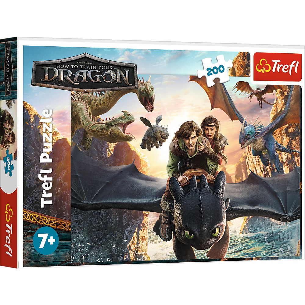Puzzle Trefl 200 Cum sa iti dresezi dragonul, Toothless si prietenii - Publisol.ro