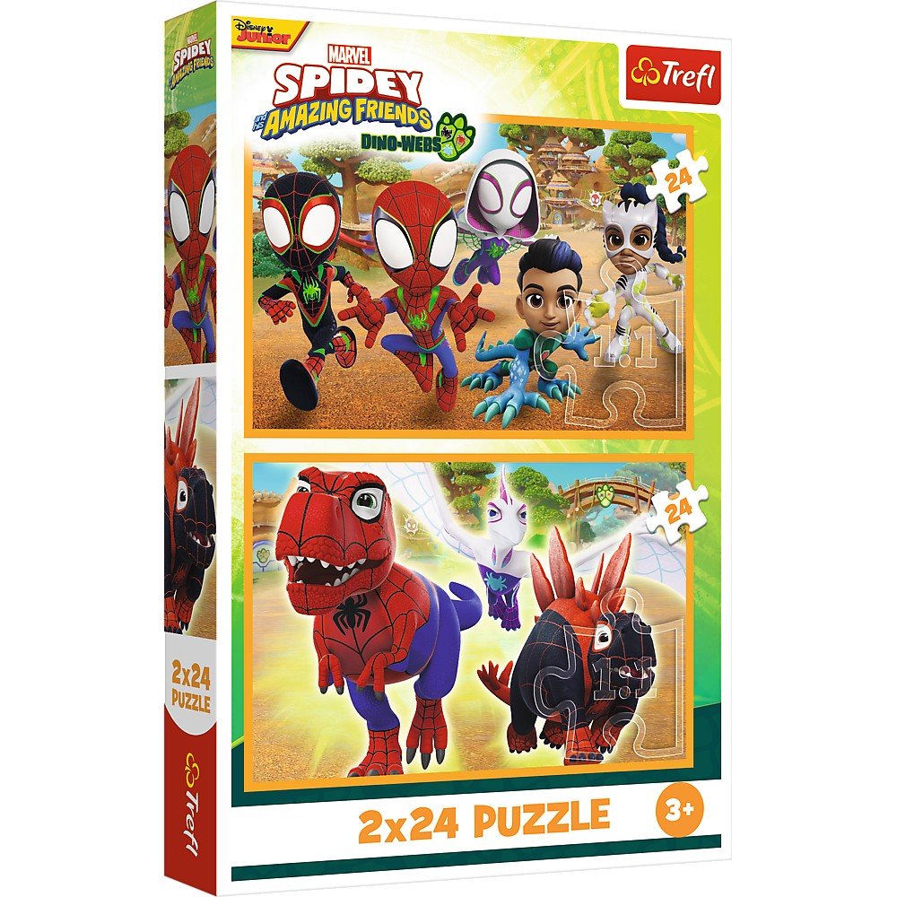 Puzzle Trefl 2x24 spidey and his amazing friends dino - webs spidey si dinozaurii - Publisol.ro