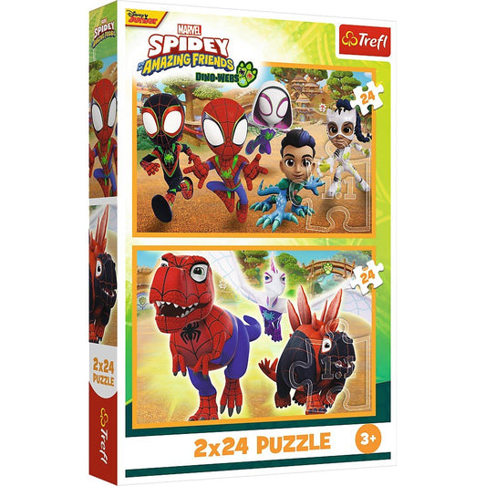 Puzzle Trefl 2x24 spidey and his amazing friends dino - webs spidey si dinozaurii - Publisol.ro