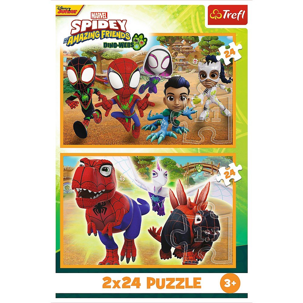 Puzzle Trefl 2x24 spidey and his amazing friends dino - webs spidey si dinozaurii - Publisol.ro