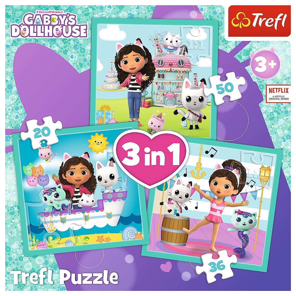 Puzzle trefl 3in1 gabbys dollhouse activitatile lui gabby, Trefl - Publisol.ro