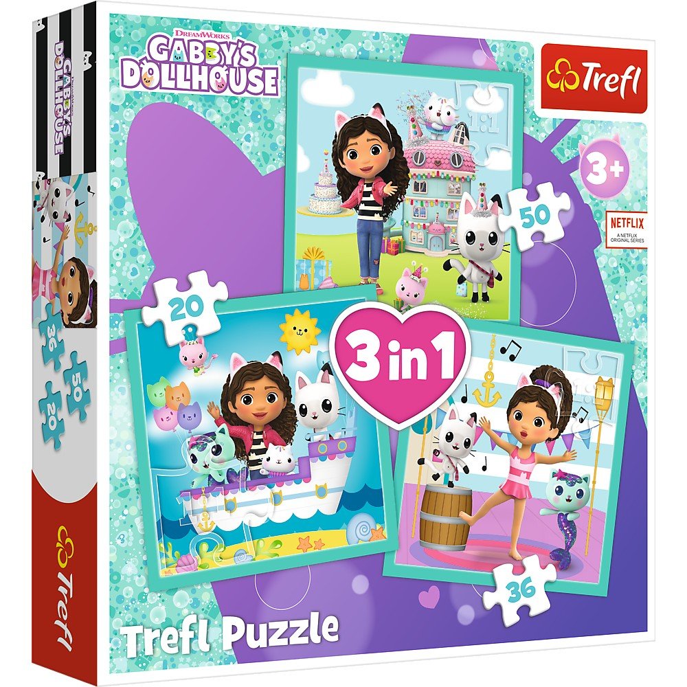 Puzzle trefl 3in1 gabbys dollhouse activitatile lui gabby, Trefl - Publisol.ro