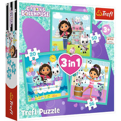 Puzzle trefl 3in1 gabbys dollhouse activitatile lui gabby, Trefl - Publisol.ro