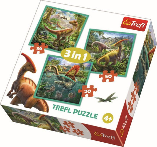 Puzzle trefl 3in1 lumea extraordinara a dinozaurilor, Trefl - Publisol.ro
