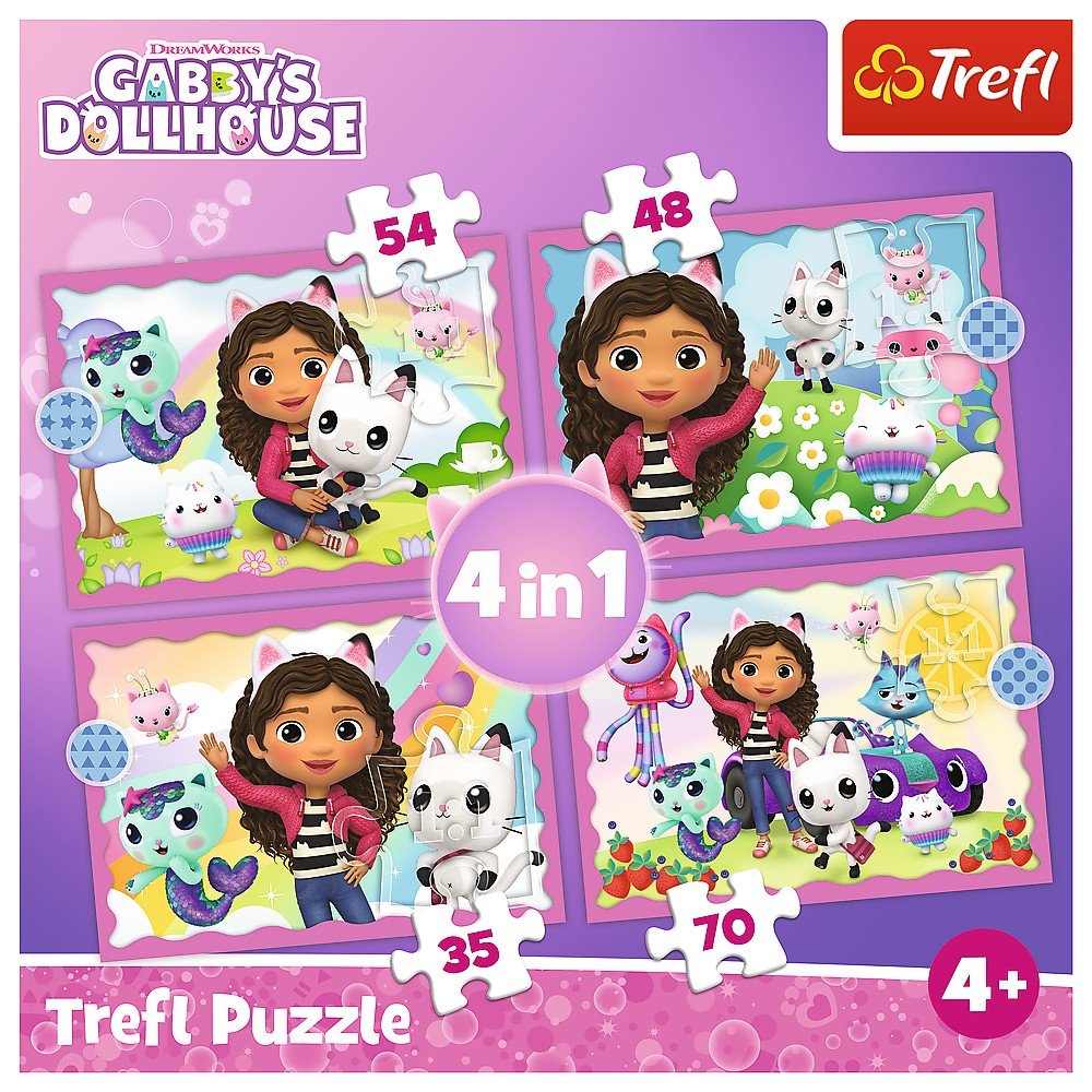 Puzzle Trefl 4 in1 Gabbys Dollhouse aventurile lui Gabby - Publisol.ro