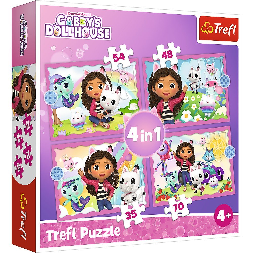 Puzzle Trefl 4 in1 Gabbys Dollhouse aventurile lui Gabby - Publisol.ro