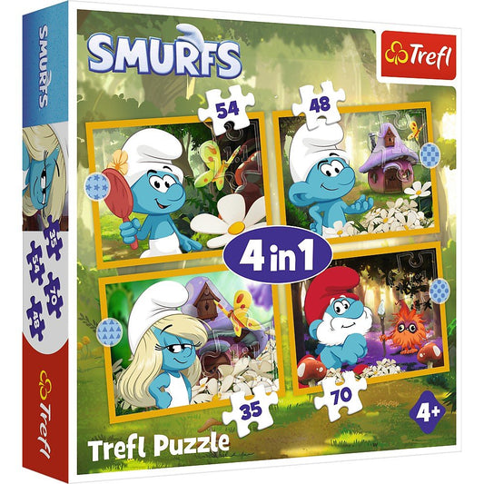 Puzzle Trefl 4 in1 strumfii viata in satul strumfilor - Publisol.ro