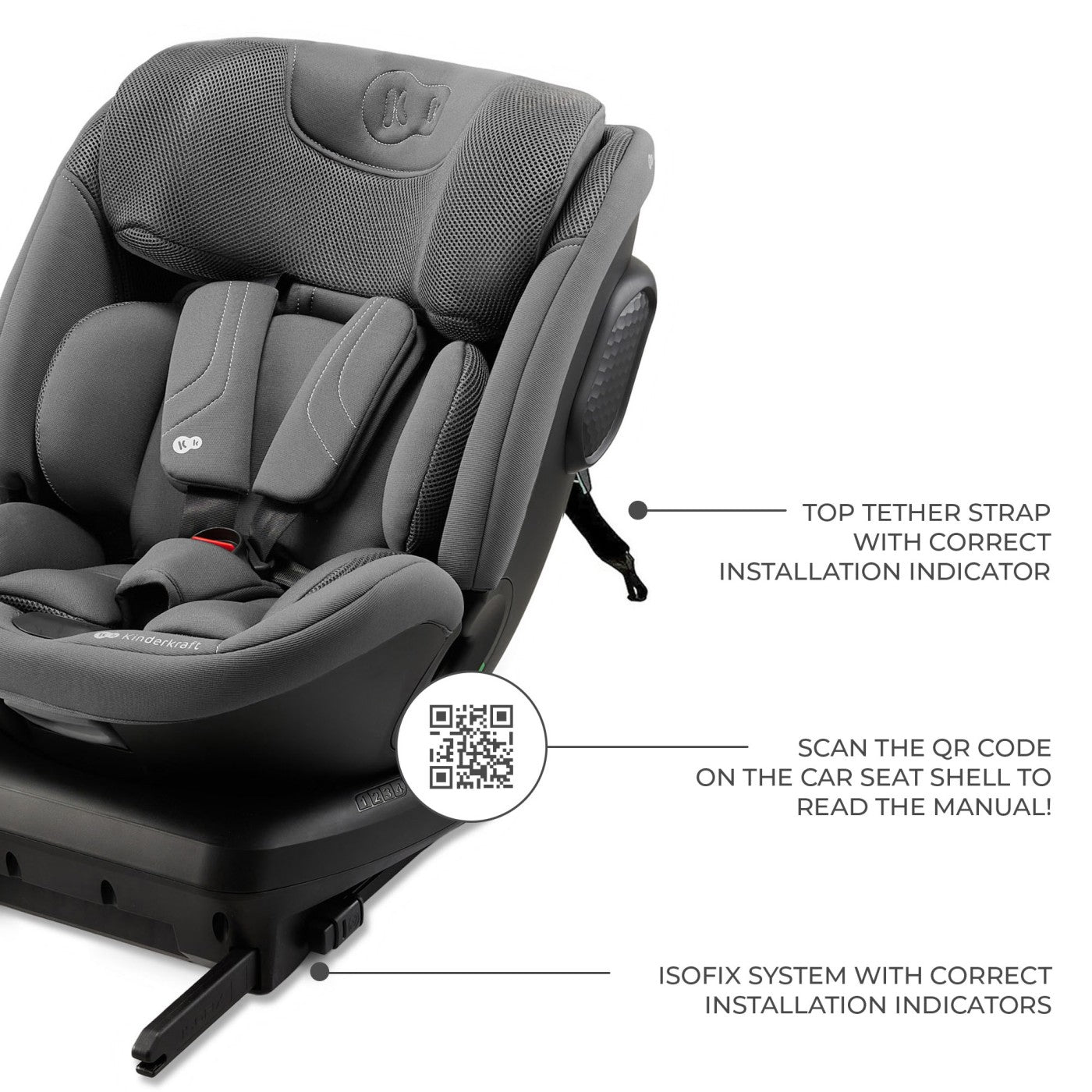 Scaun auto Kinderkraft xpedition 3 i - size 40 - 150 cm, grey - Publisol.ro