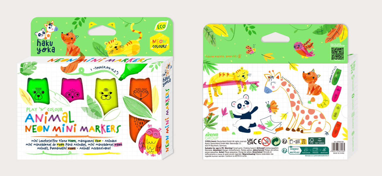 Set 4 Mini Markere Neon , Animale - Avenir - Publisol.ro