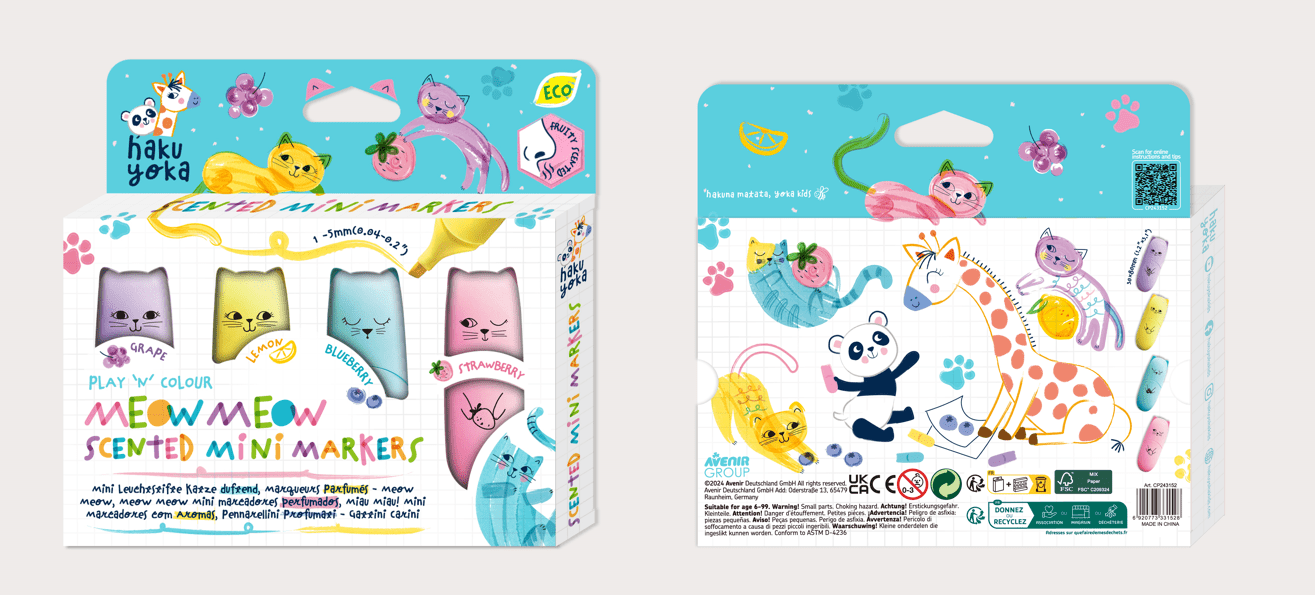 Set 4 Mini Markere Parfumate - Meow Meow - Avenir - Publisol.ro