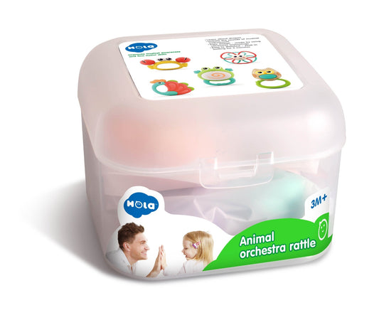 Set 5 zornaitori in cutie orchestra animalutelor, Jucarii Bebe - Publisol.ro