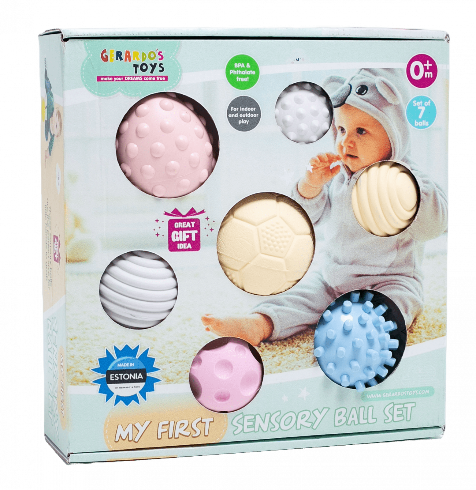 Set 7 mingi senzoriale pentru bebelusi - Gerardo Toys - Publisol.ro