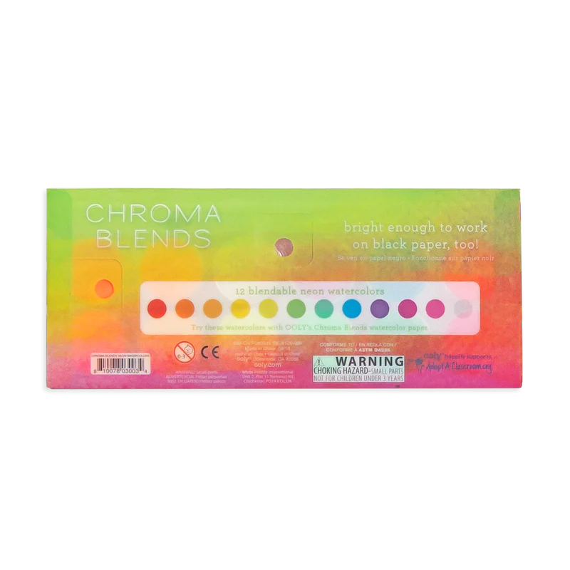 Set acuarele Chroma Blends Neon - 12 culori neon si pensula - Ooly - Publisol.ro