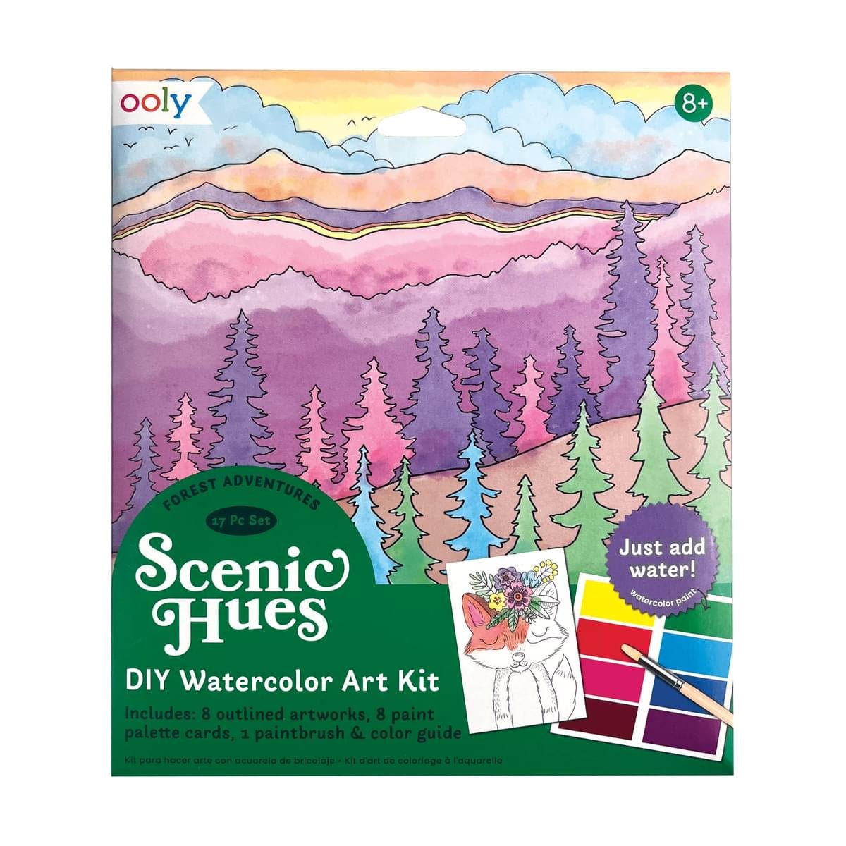 Set artistic cu acuarele DIY - Scenic Hues - Aventura in padure - Ooly - Publisol.ro