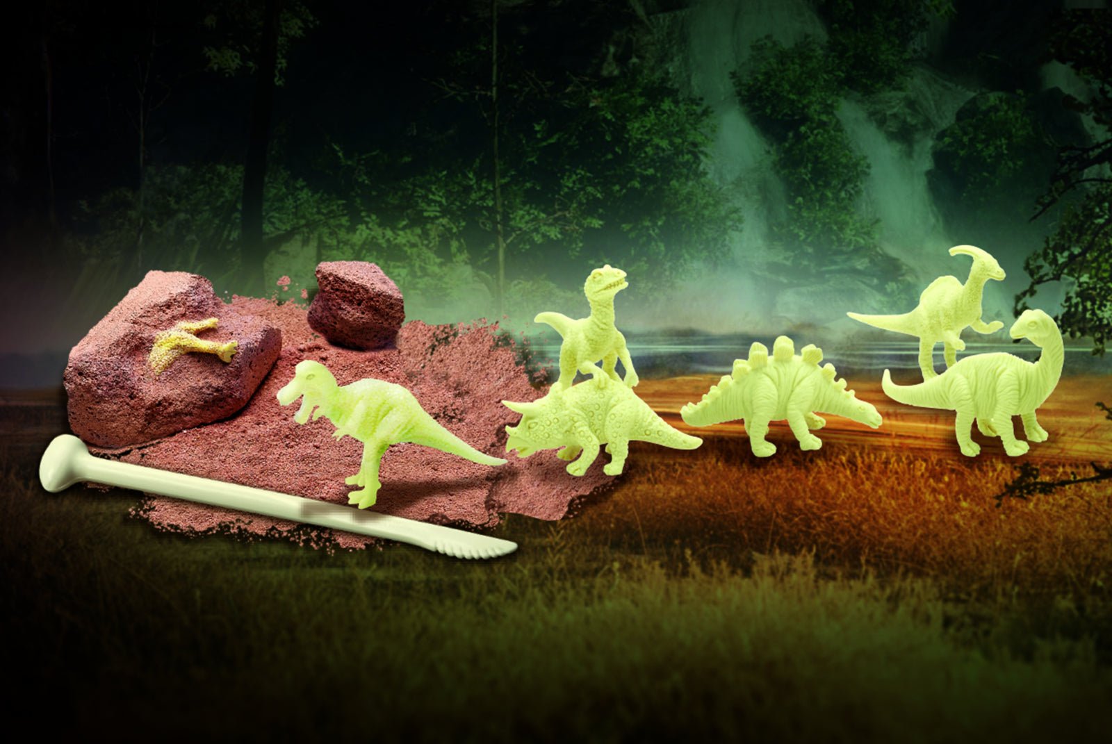 Set educativ Sapa si descopera Dinozaur fosforescent (straluceste in intuneric) - 4M - Publisol.ro