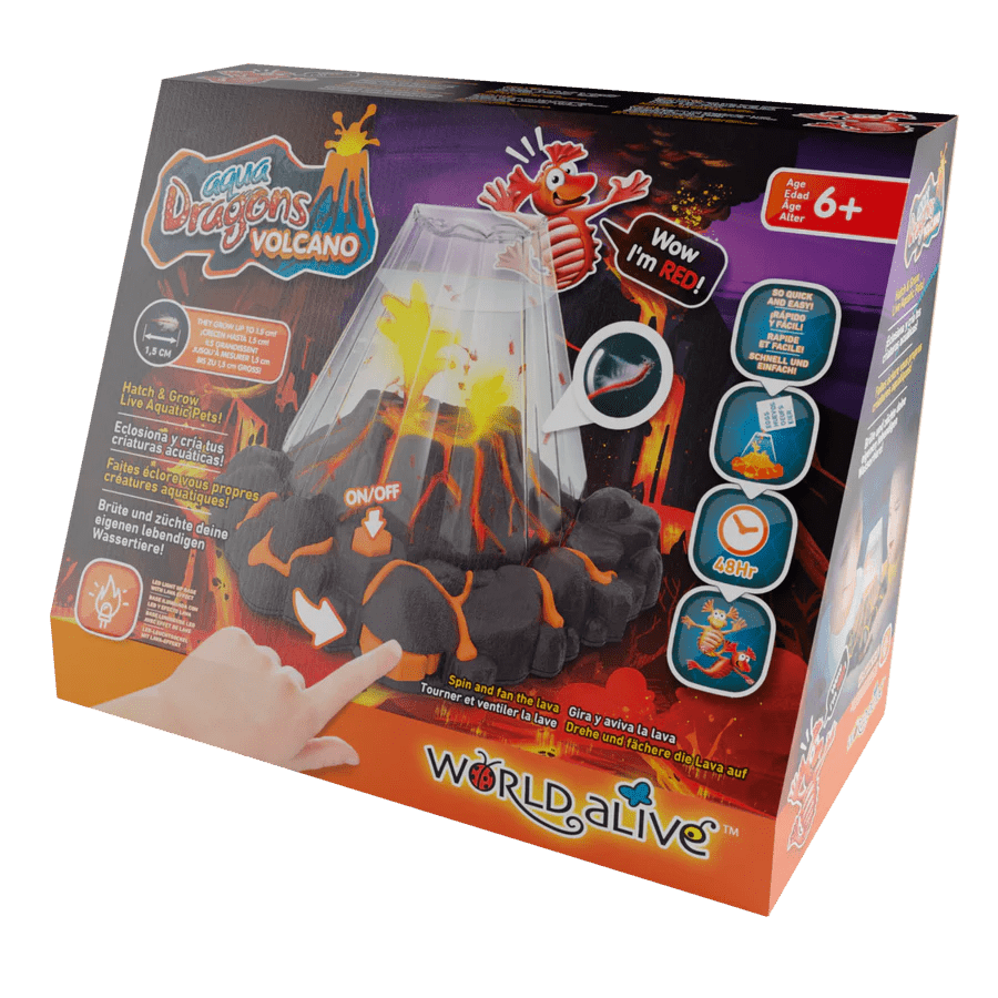 Set educativ STEM - AQUA DRAGONS Habitat VULCAN cu lava - acvariu cu LED si Aqua Dragons rosii - Aqua Dragons - Publisol.ro