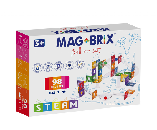 Set magnetic Magblox - 98 piese, circuit cu bile - Magbrix Marble Run - Magblox