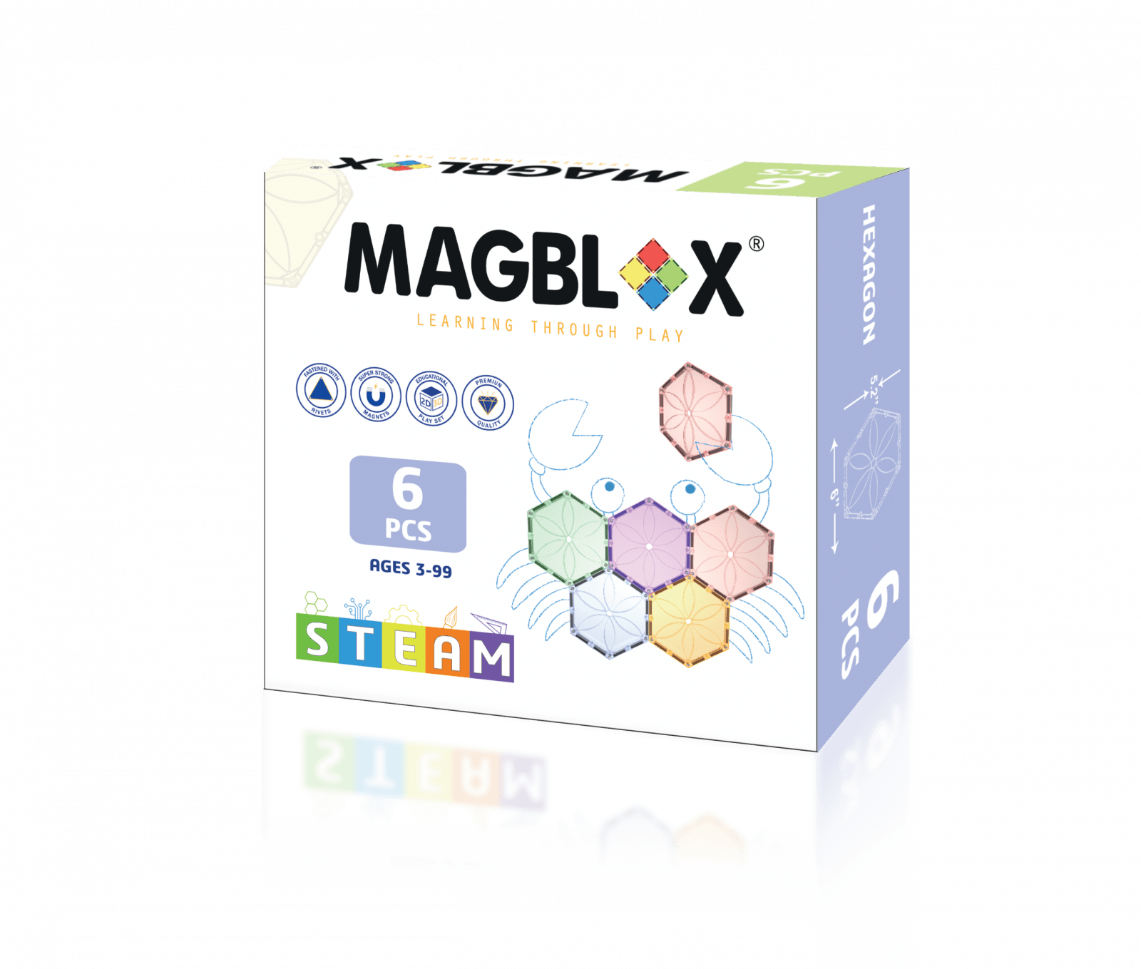 Set magnetic Magblox - 6 piese magnetice hexagon PASTEL pentru constructie - Magblox - Publisol.ro
