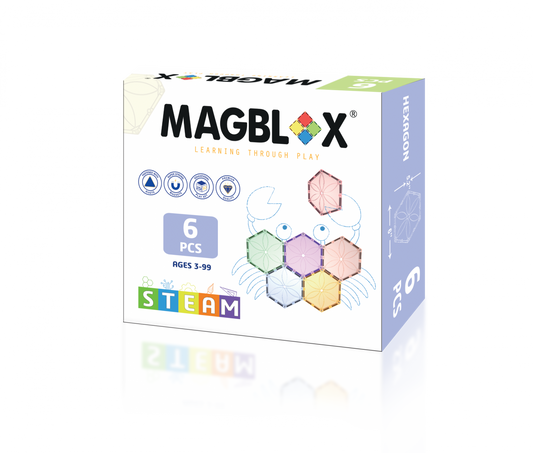 Set magnetic Magblox - 6 piese magnetice hexagon PASTEL pentru constructie - Magblox