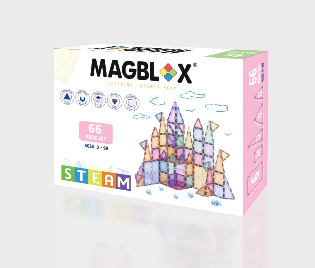Set magnetic Magblox - 66 piese magnetice de constructie PASTEL transparente - Magblox - Publisol.ro