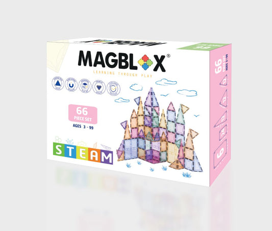 Set magnetic Magblox - 66 piese magnetice de constructie PASTEL transparente - Magblox - Publisol.ro