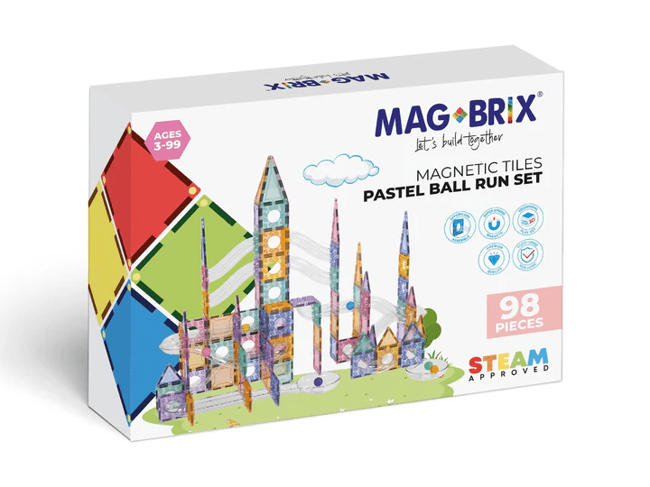 Set magnetic Magblox - 98 piese, circuit cu bile PASTEL - Magbrix Marble Run - Magblox - Publisol.ro