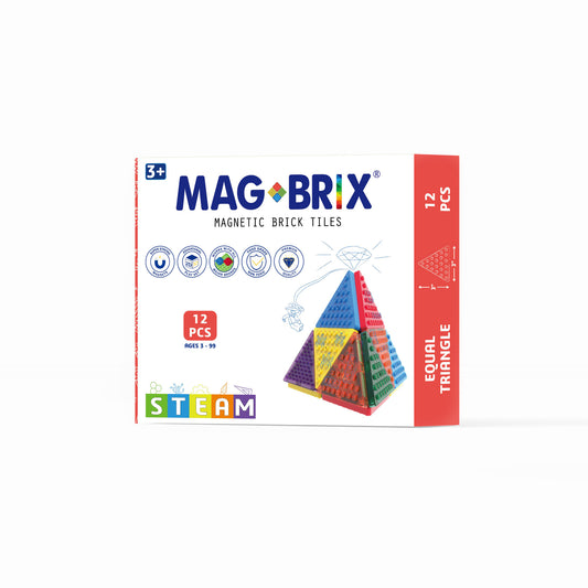 Set magnetic Magbrix 12 piese triunghi echilateral - compatibil cu caramizi de constructie tip Lego - Magblox