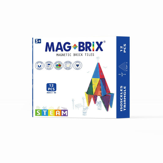 Set magnetic Magbrix 12 piese triunghi isoscel - compatibil cu caramizi de constructie tip Lego - Magblox - Publisol.ro